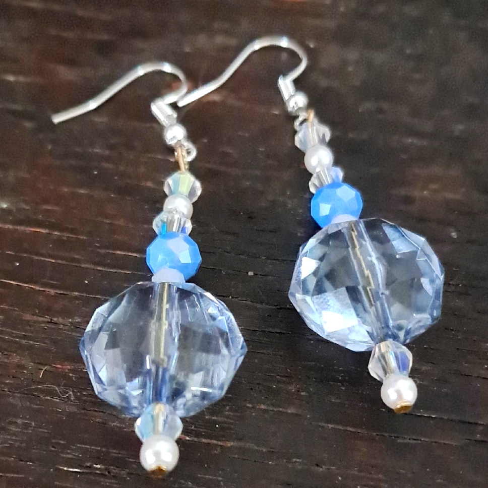 Sparkly Blue Crystal Beaded Earrings